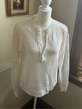 J.Crew 100% Linen V-Neck Knit Sweater | White | XXS (Fits XS) | Coastal Classic